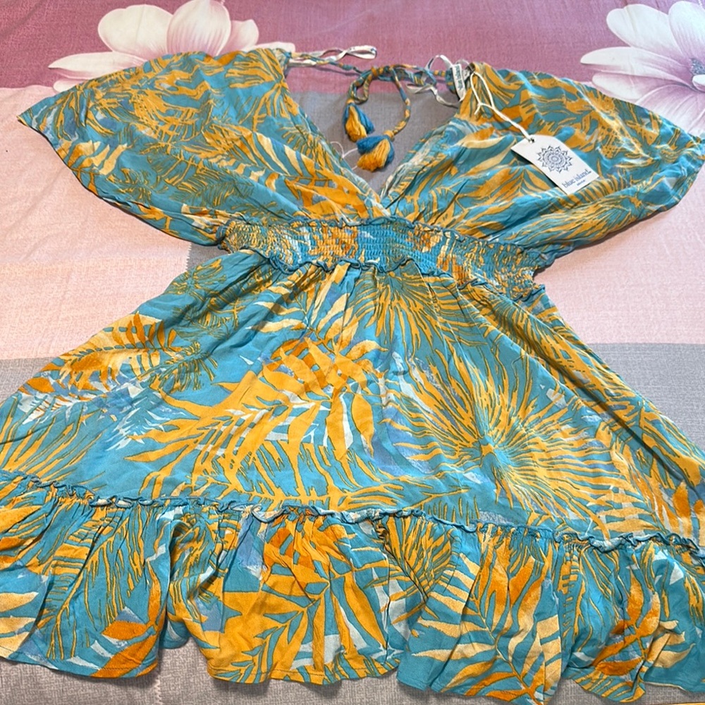 Tropical Blue and Orange Kids Dress
